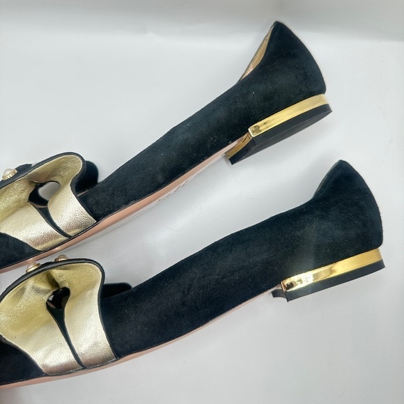 Roger Vivier Black Suede Lolita Pearl Embellished Bow Ballet Flats Sz 39 - Picture 6 of 13